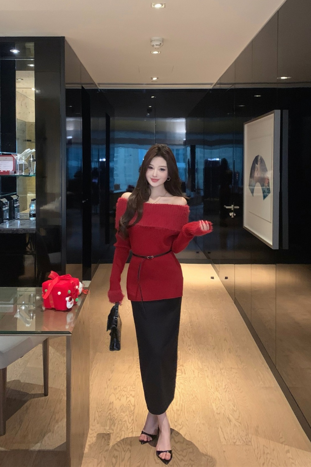 Spicegirl red sweater flat shoulder tops for women