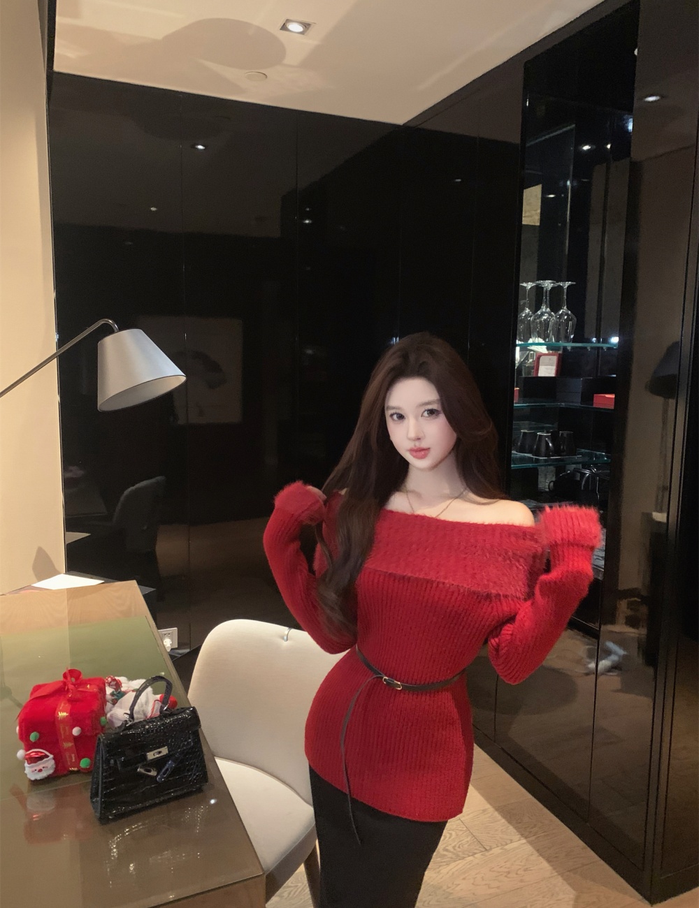 Spicegirl red sweater flat shoulder tops for women