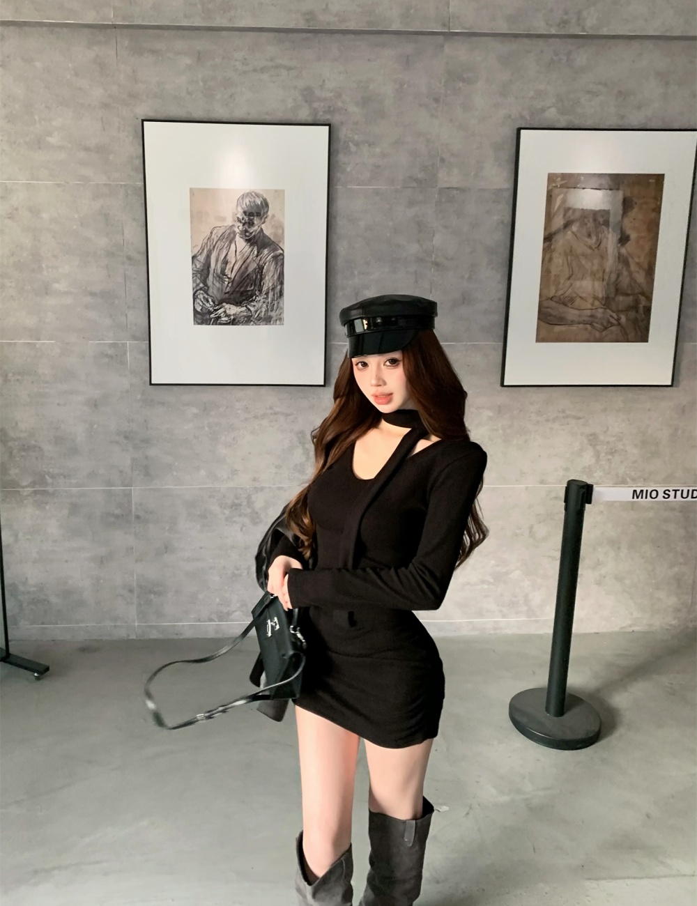 Sexy V-neck slim T-back autumn and winter package hip dress