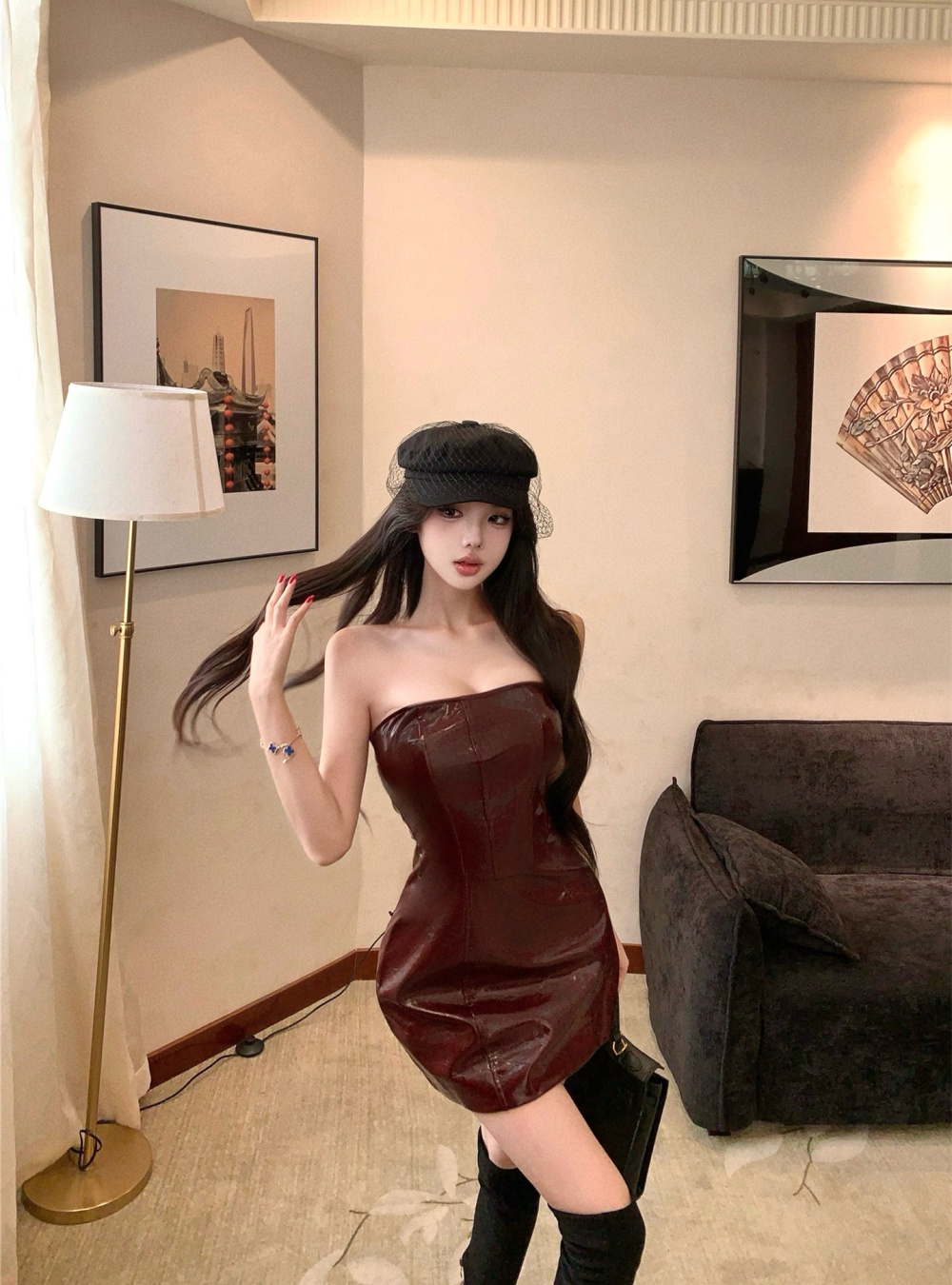 Wrapped chest pinched waist sexy dress