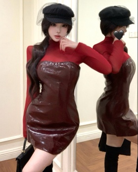 Wrapped chest dress pinched waist tops 2pcs set for women