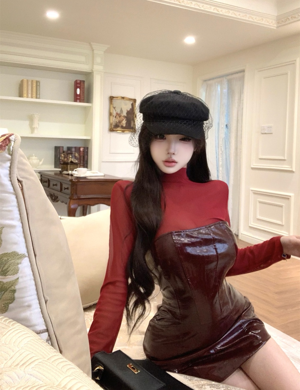 Wrapped chest dress pinched waist tops 2pcs set for women