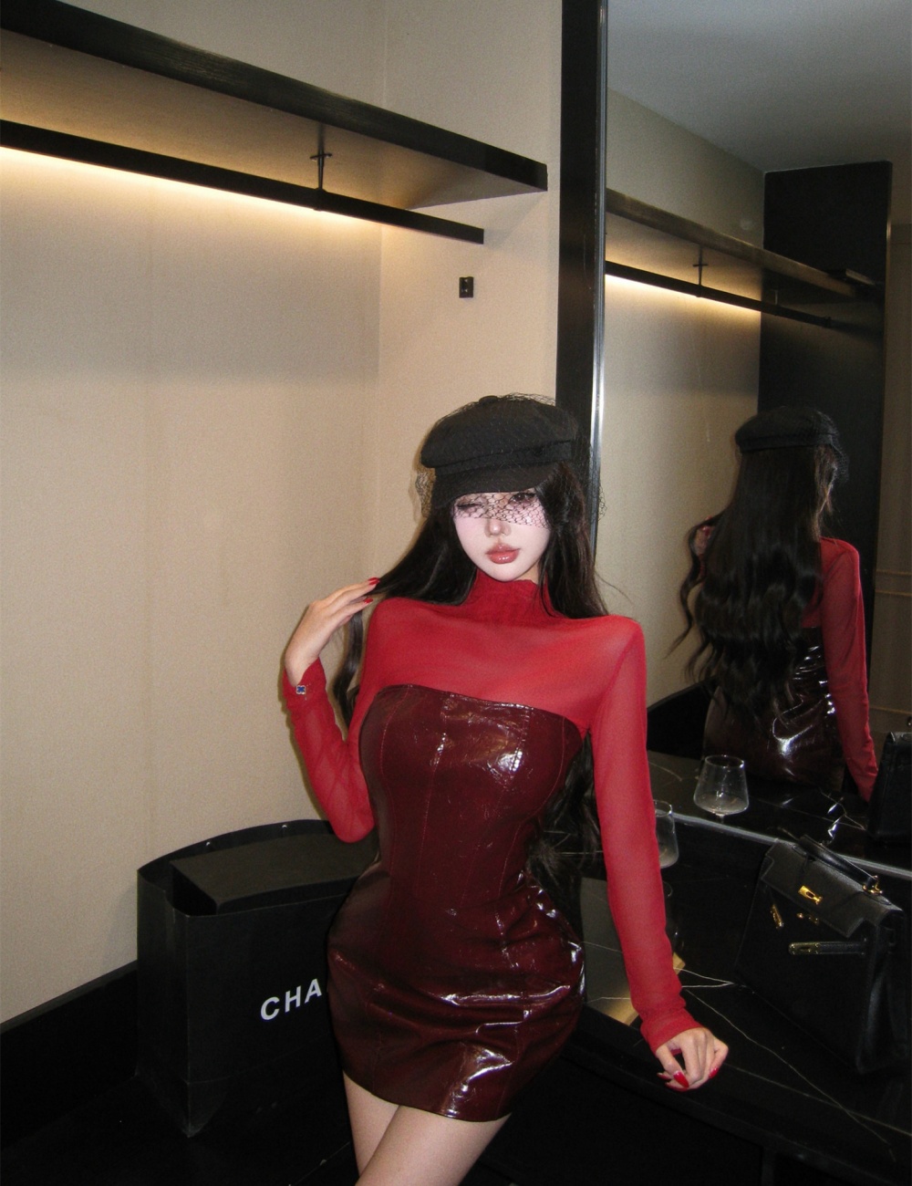 Wrapped chest dress pinched waist tops 2pcs set for women