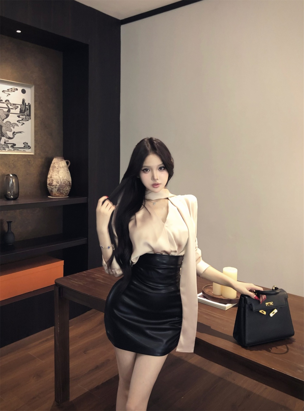 PU package hip short skirt spicegirl skirt for women