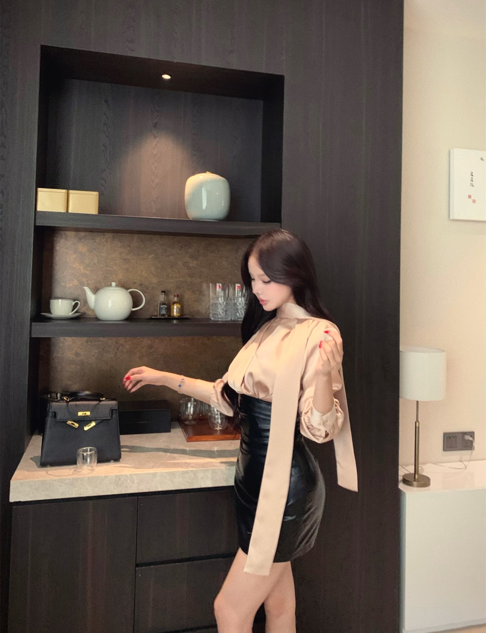 PU package hip short skirt spicegirl skirt for women