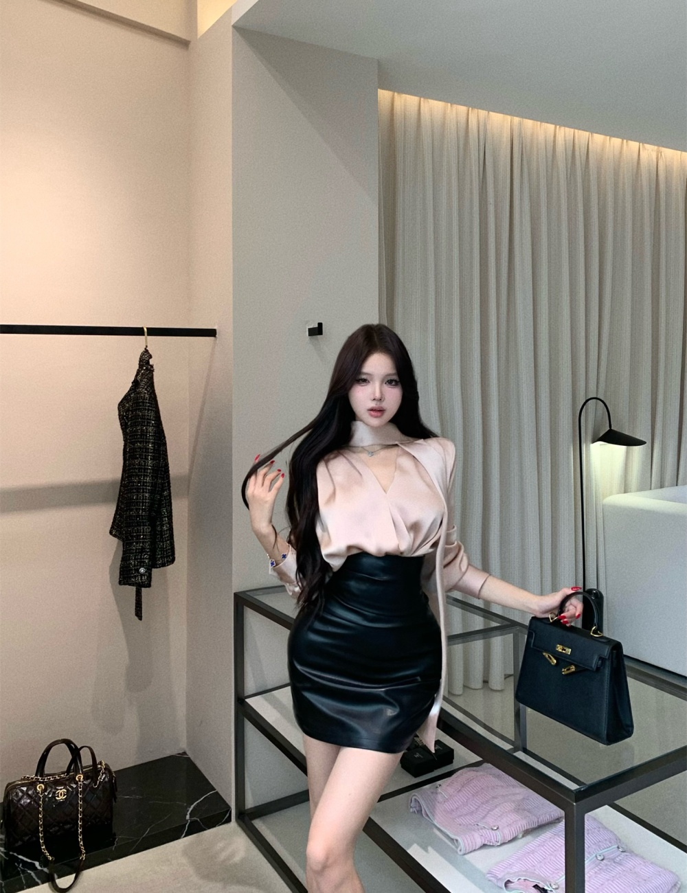 PU package hip short skirt spicegirl skirt for women