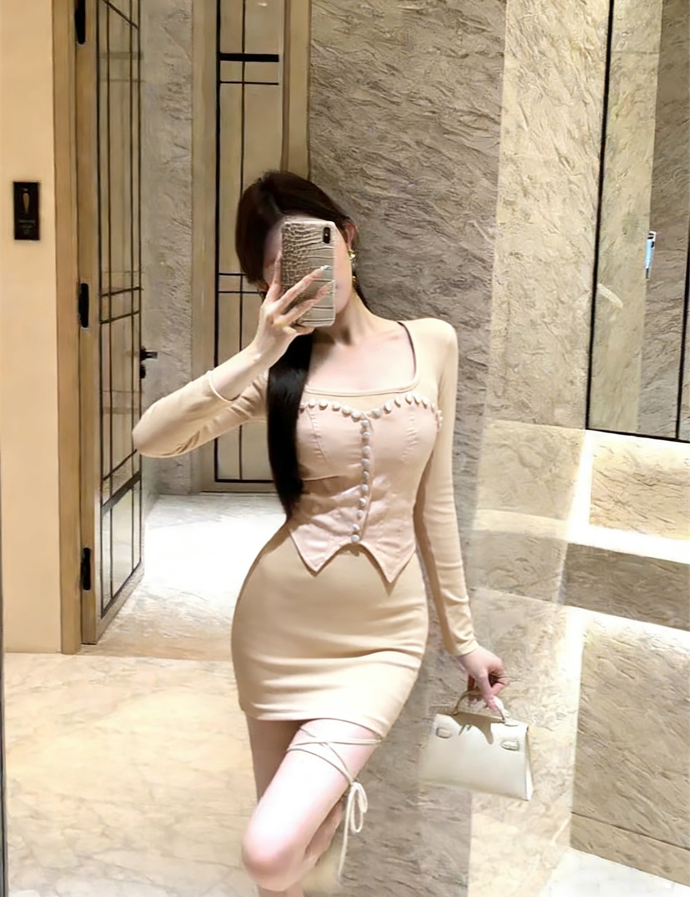 Wrapped chest waistcoat drawstring dress a set