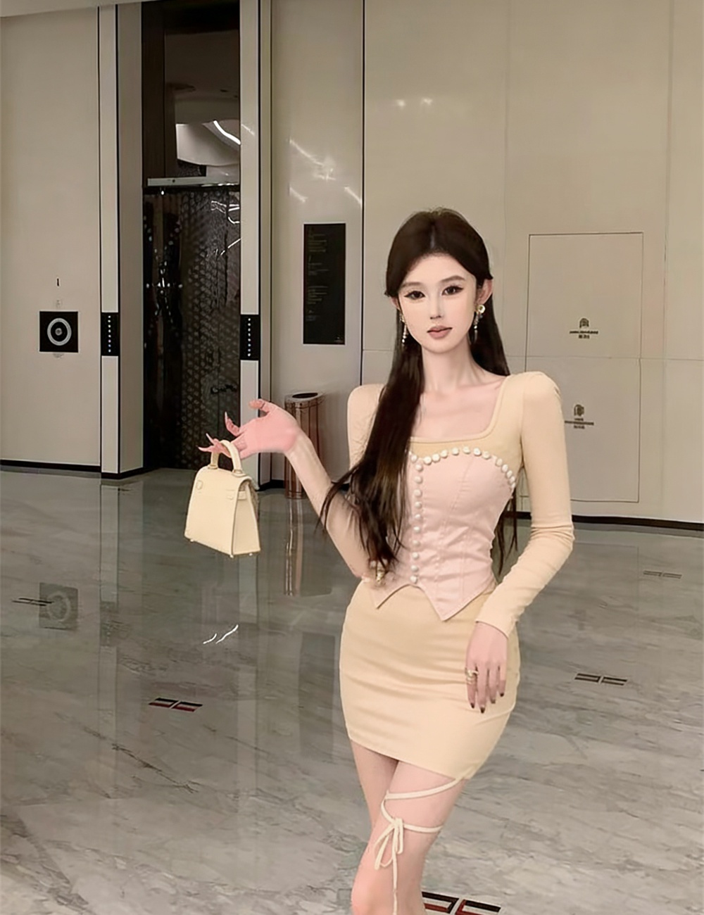 Wrapped chest waistcoat drawstring dress a set