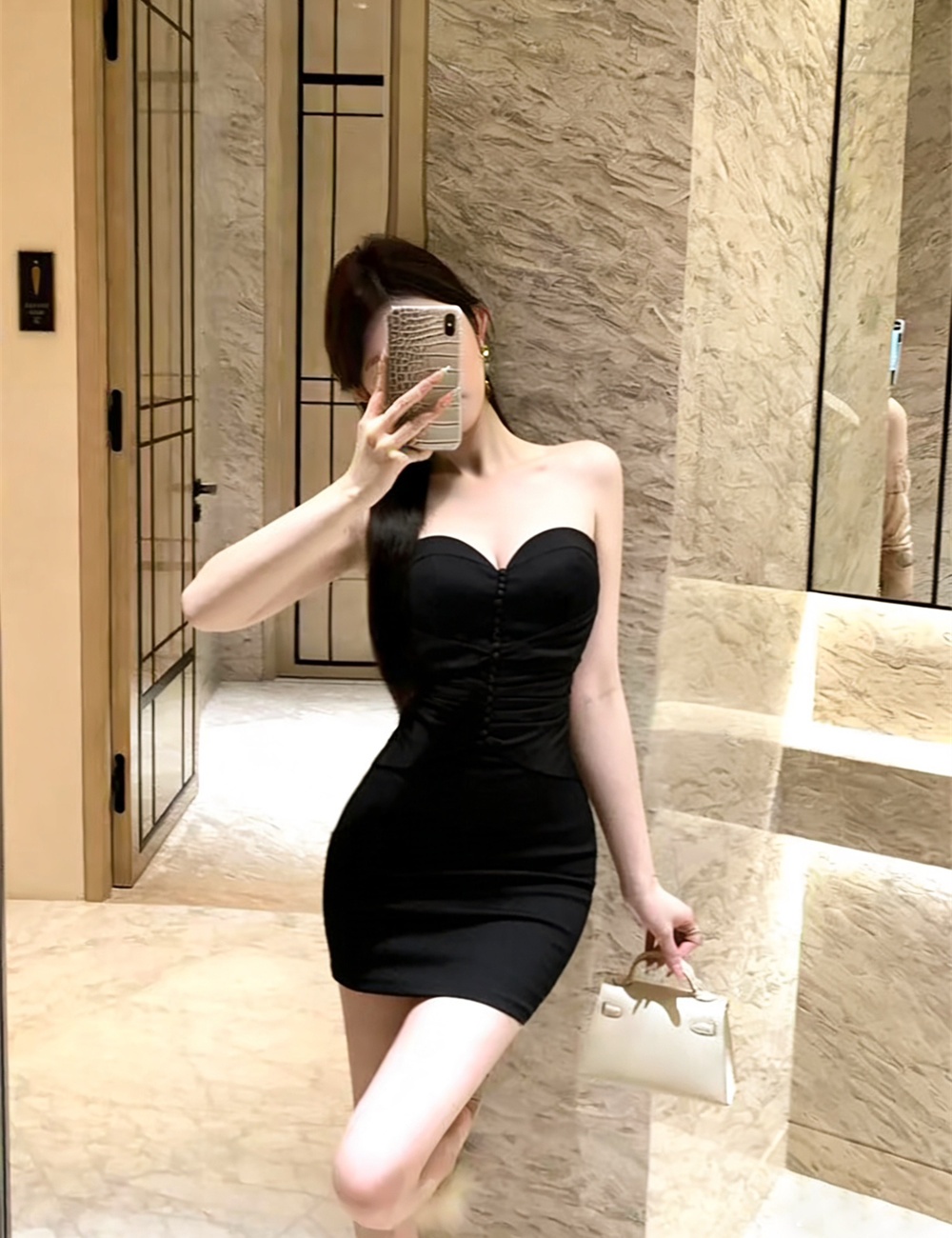 Slim wrapped chest sexy fold bottoming dress
