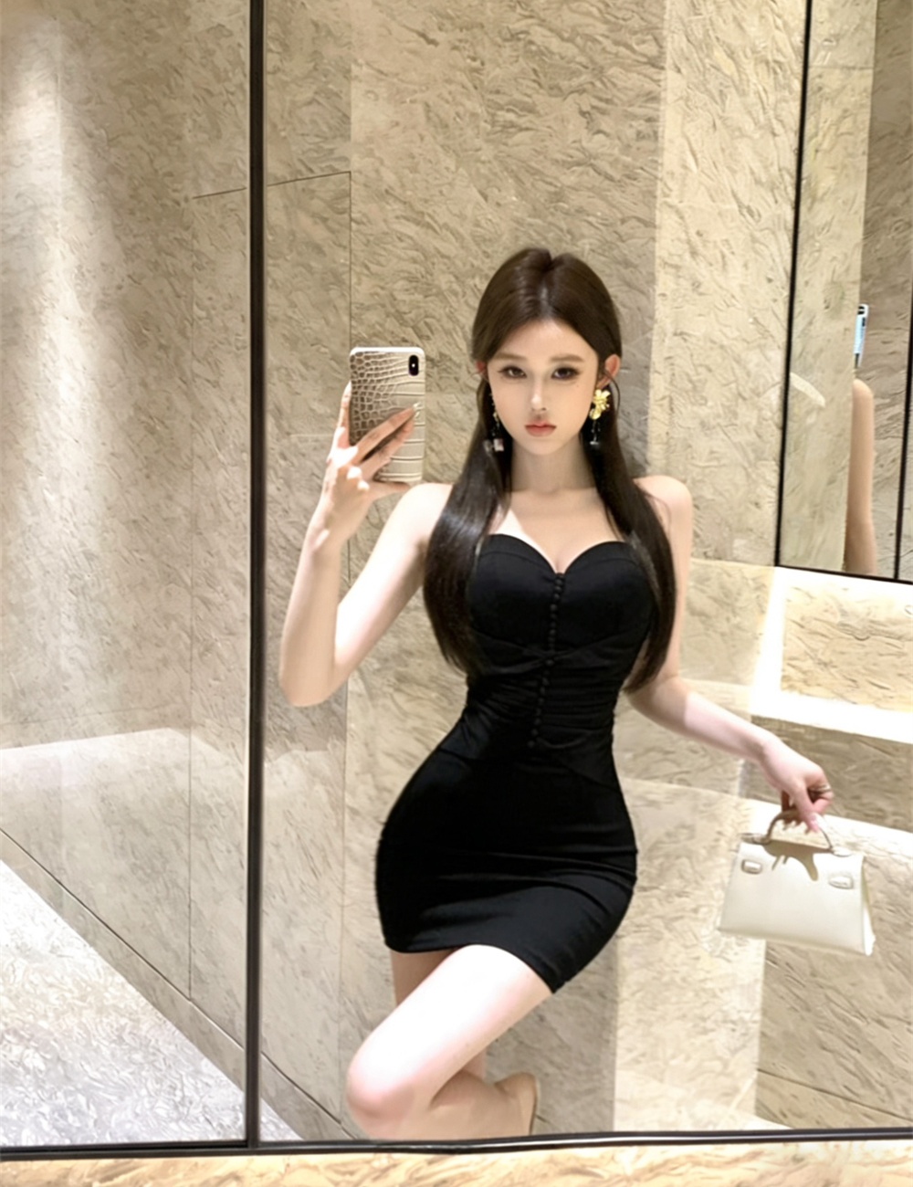 Slim wrapped chest sexy fold bottoming dress