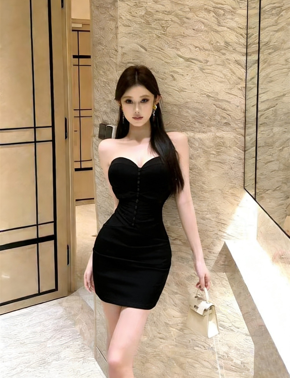 Slim wrapped chest sexy fold bottoming dress