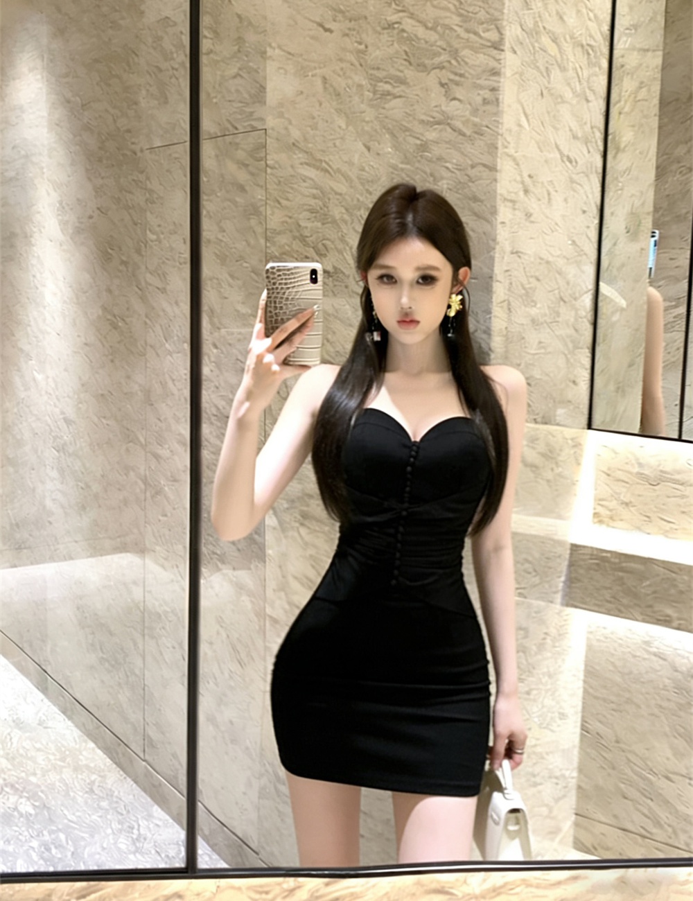 Slim wrapped chest sexy fold bottoming dress