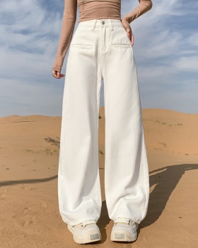 Wide leg white spring and summer jeans for women