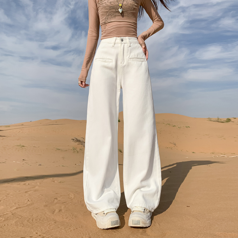 Wide leg white spring and summer jeans for women