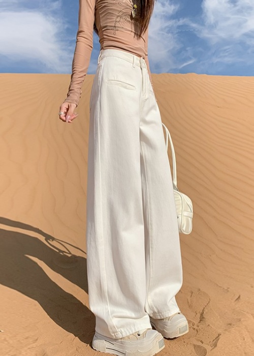 Wide leg white spring and summer jeans for women