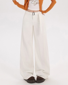 Loose drape spring pants wide leg with belt white jeans