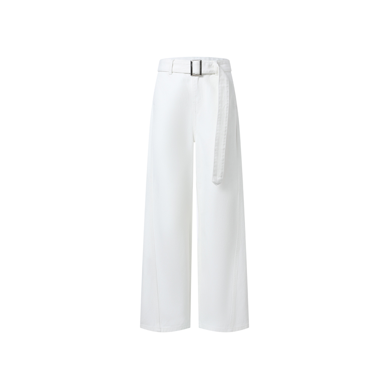 Loose drape spring pants wide leg with belt white jeans