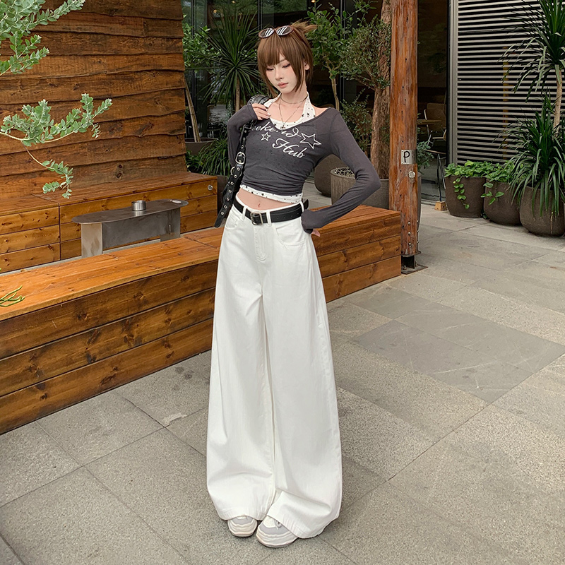 Loose high waist jeans drape spring wide leg pants for women