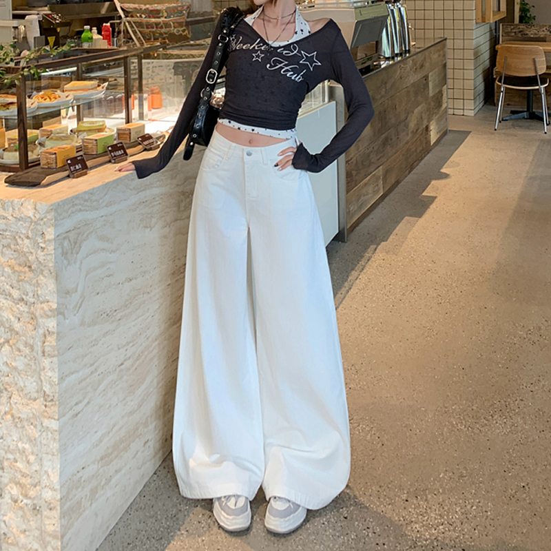 Loose high waist jeans drape spring wide leg pants for women