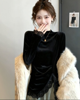 Irregular spring and autumn T-shirt velvet tops for women