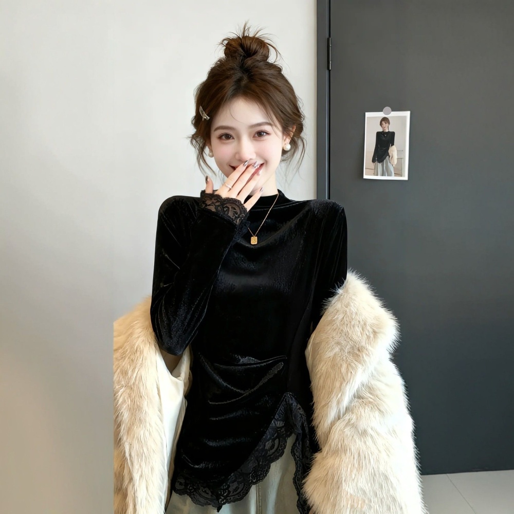 Irregular spring and autumn T-shirt velvet tops for women