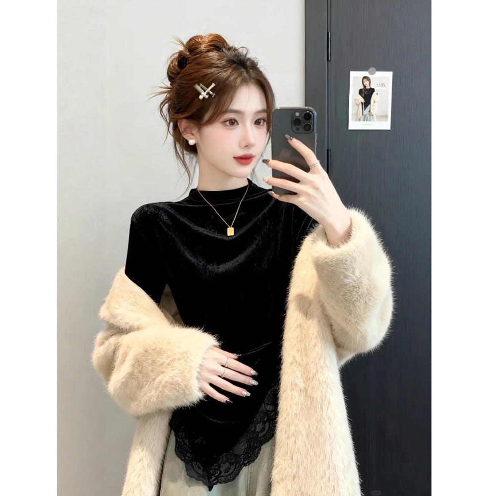 Irregular spring and autumn T-shirt velvet tops for women