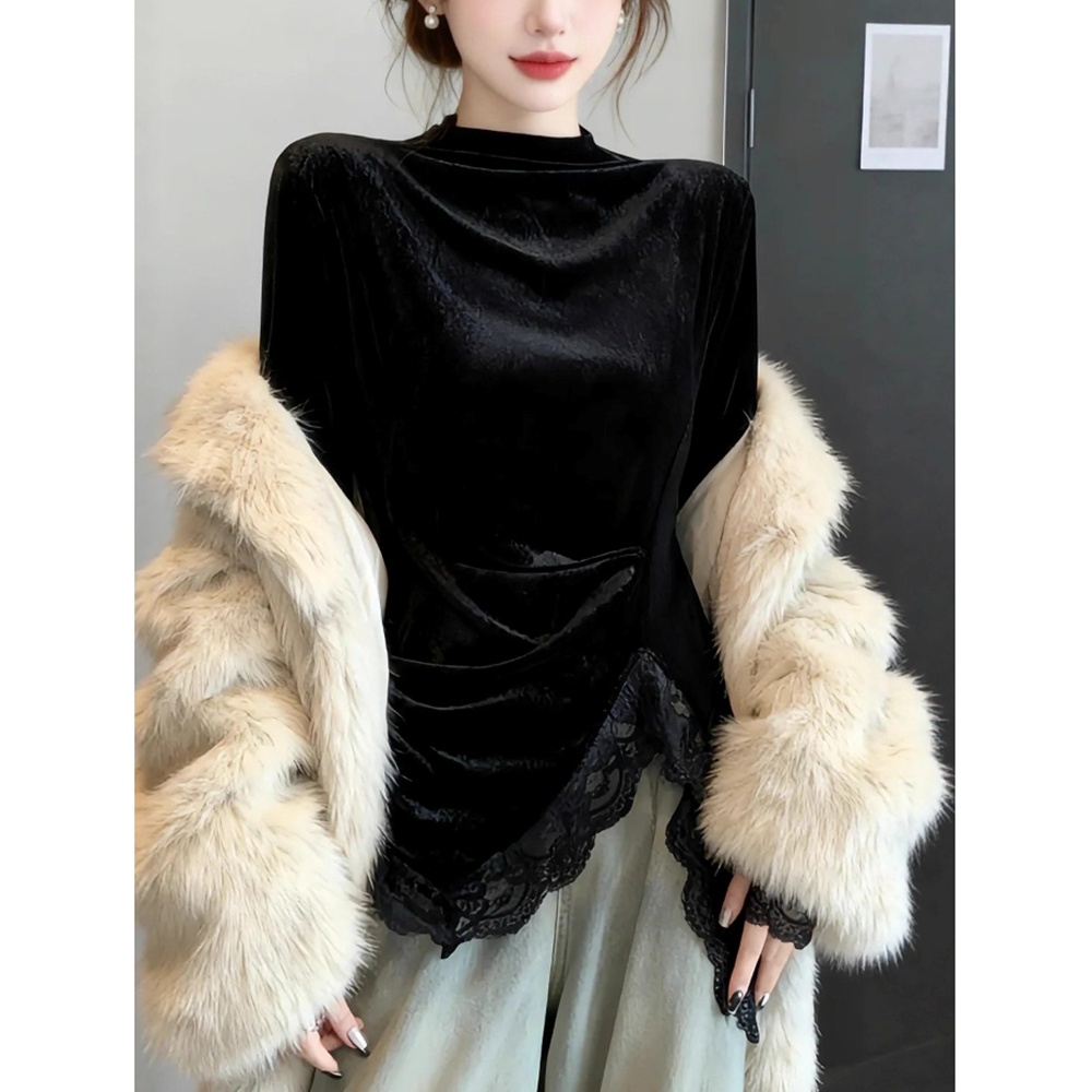 Irregular spring and autumn T-shirt velvet tops for women