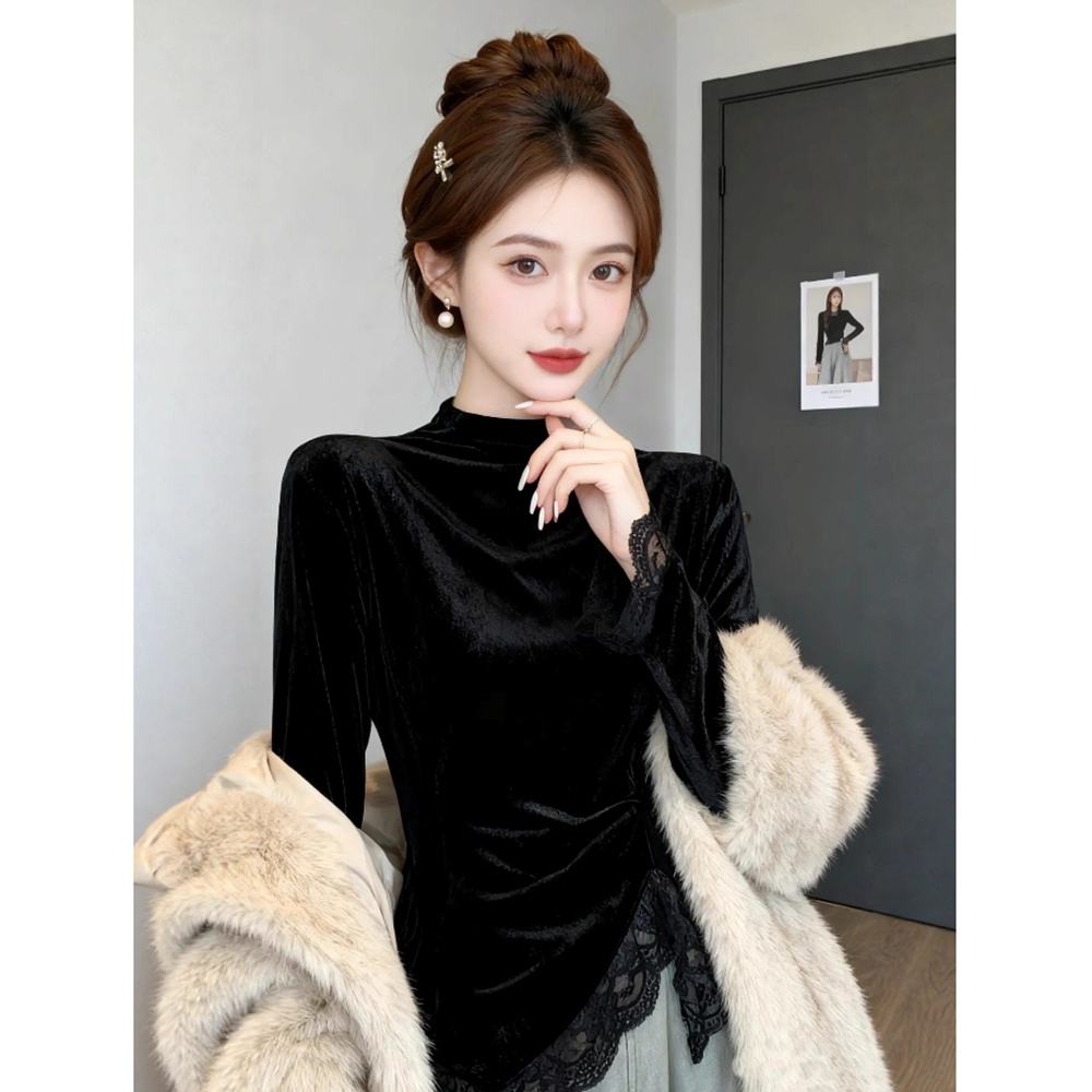 Irregular spring and autumn T-shirt velvet tops for women