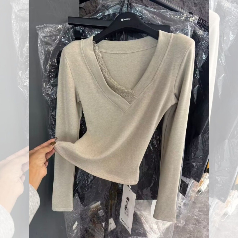 V-neck spicegirl bottoming shirt fleece tops for women