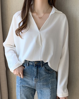 Long sleeve Korean style shirt spring V-neck tops for women