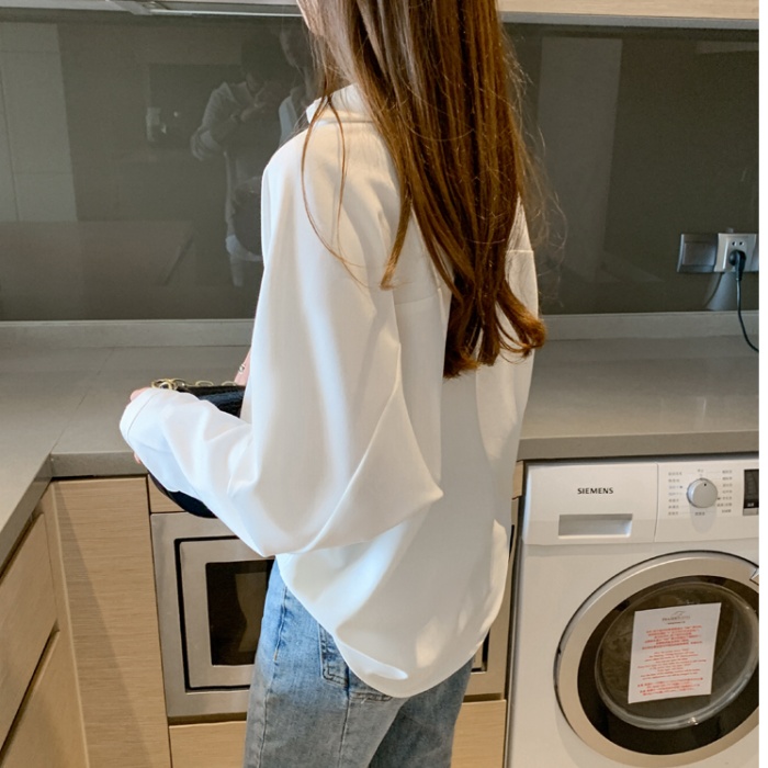 Long sleeve Korean style shirt spring V-neck tops for women