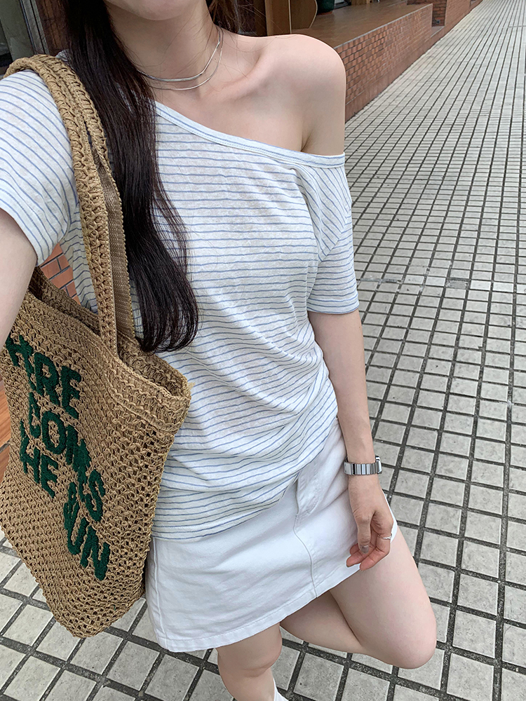 Large collar lazy summer tops short sleeve slim T-shirt