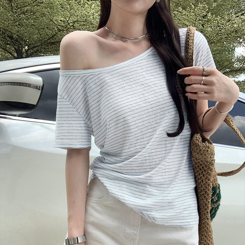 Large collar lazy summer tops short sleeve slim T-shirt