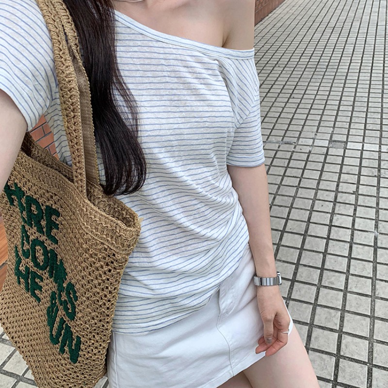 Large collar lazy summer tops short sleeve slim T-shirt