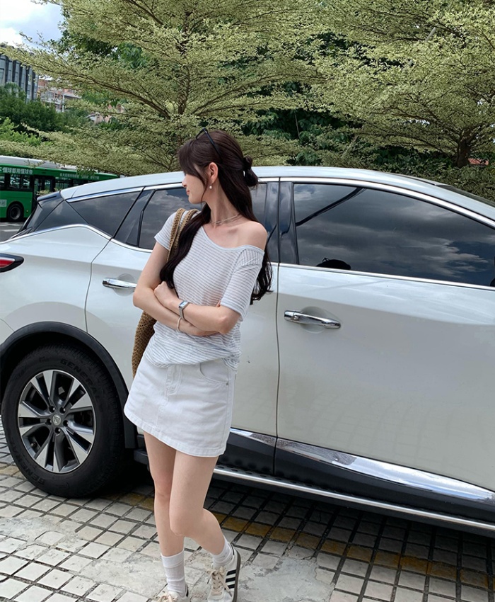 Large collar lazy summer tops short sleeve slim T-shirt