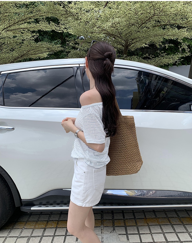 Large collar lazy summer tops short sleeve slim T-shirt