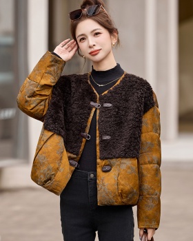 Duck down retro fashion jacquard thermal down coat