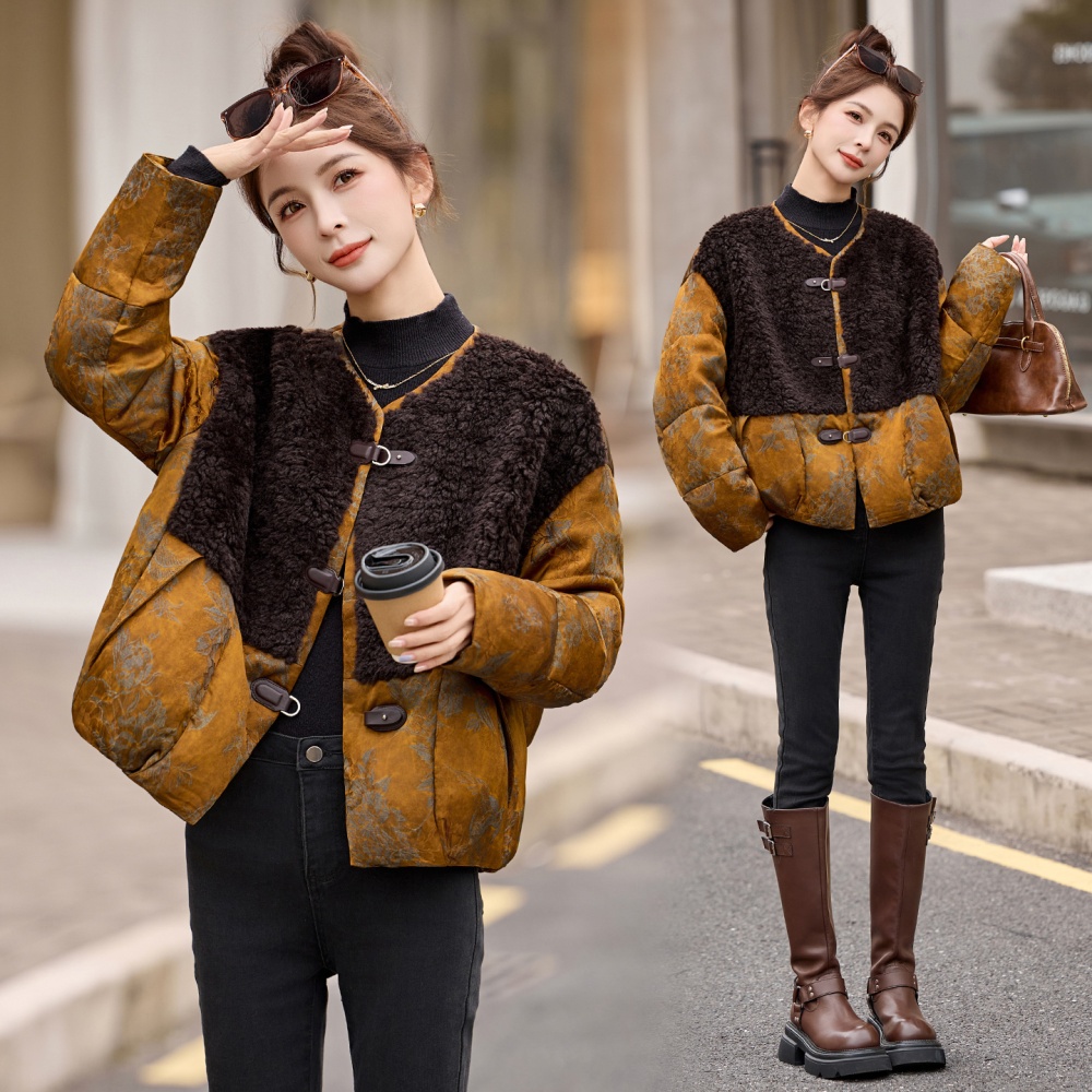 Duck down retro fashion jacquard thermal down coat