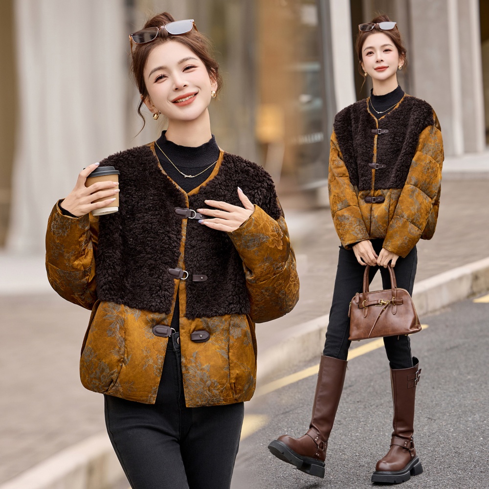 Duck down retro fashion jacquard thermal down coat