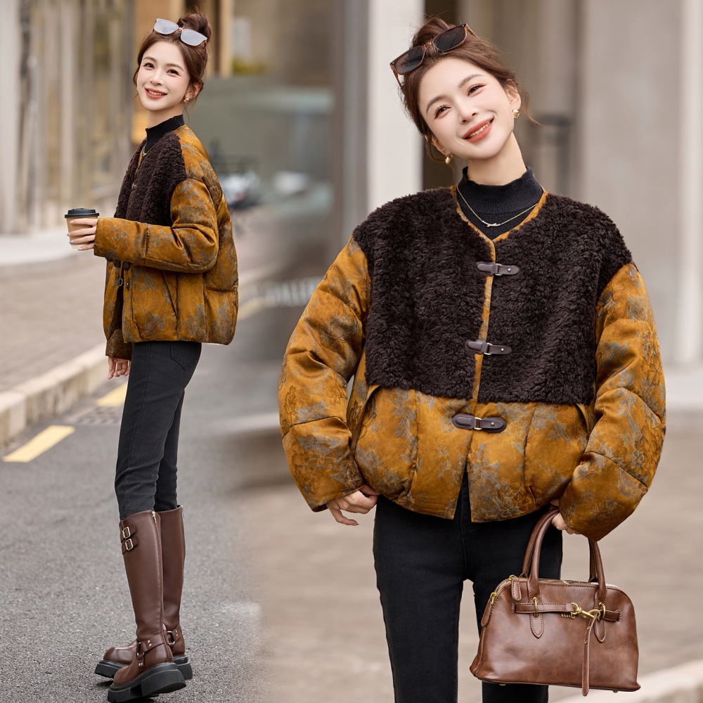 Duck down retro fashion jacquard thermal down coat