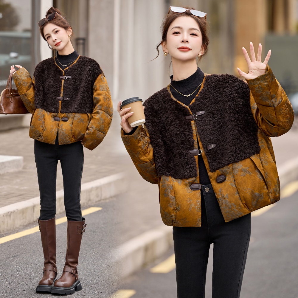 Duck down retro fashion jacquard thermal down coat