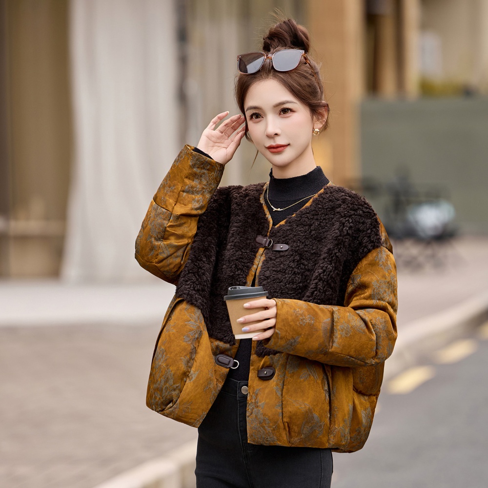 Duck down retro fashion jacquard thermal down coat