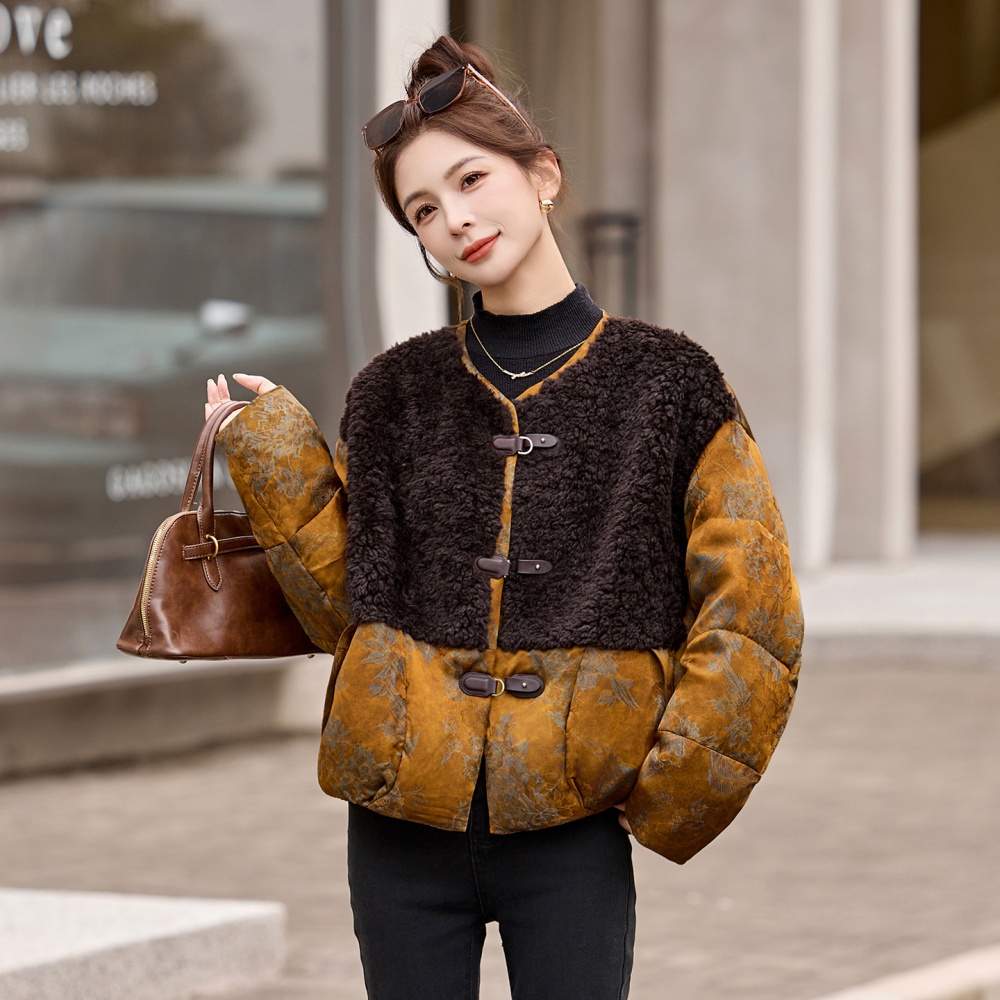 Duck down retro fashion jacquard thermal down coat