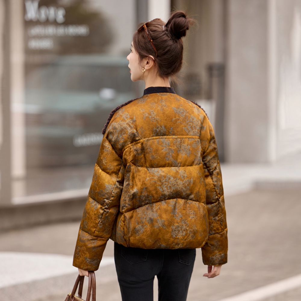 Duck down retro fashion jacquard thermal down coat