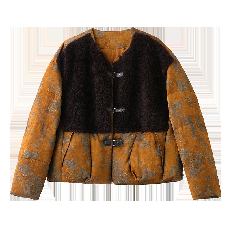 Duck down retro fashion jacquard thermal down coat