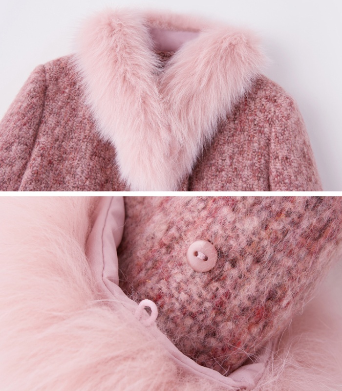 Fox fur chanelstyle long skirt pink winter coat a set