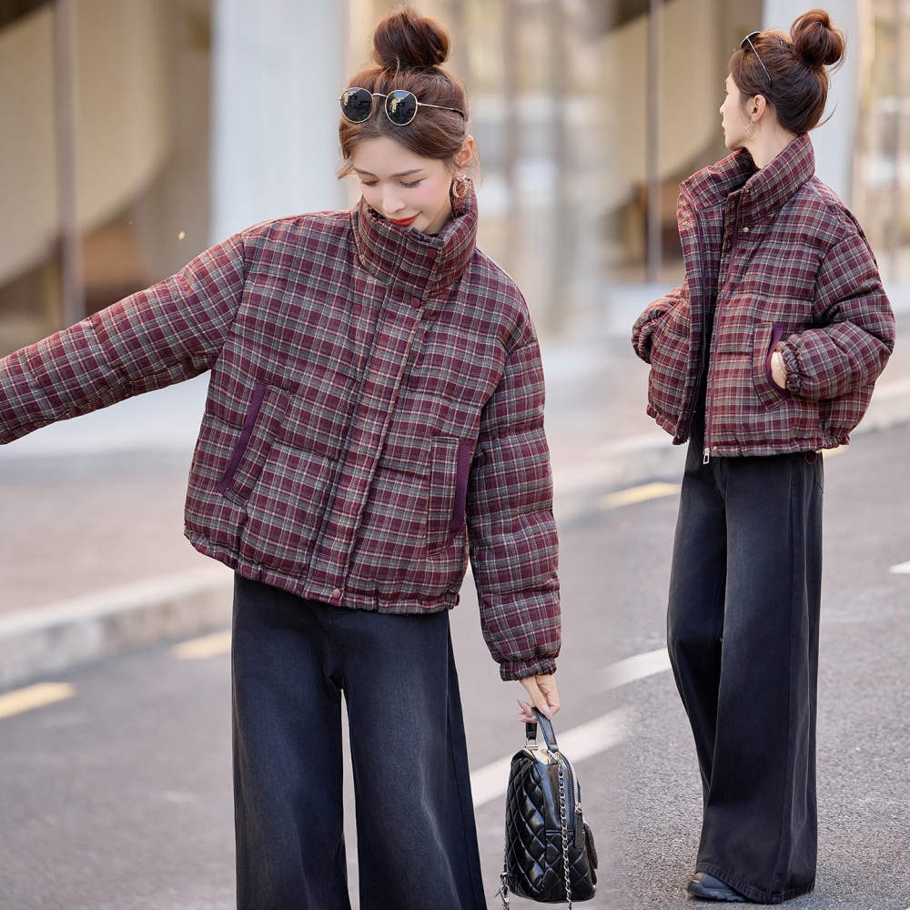 Duck down plaid winter short down coat for women