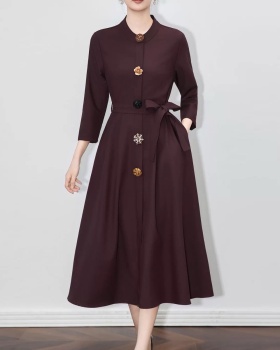 Metal single-breasted commuting cstand collar big skirt dress