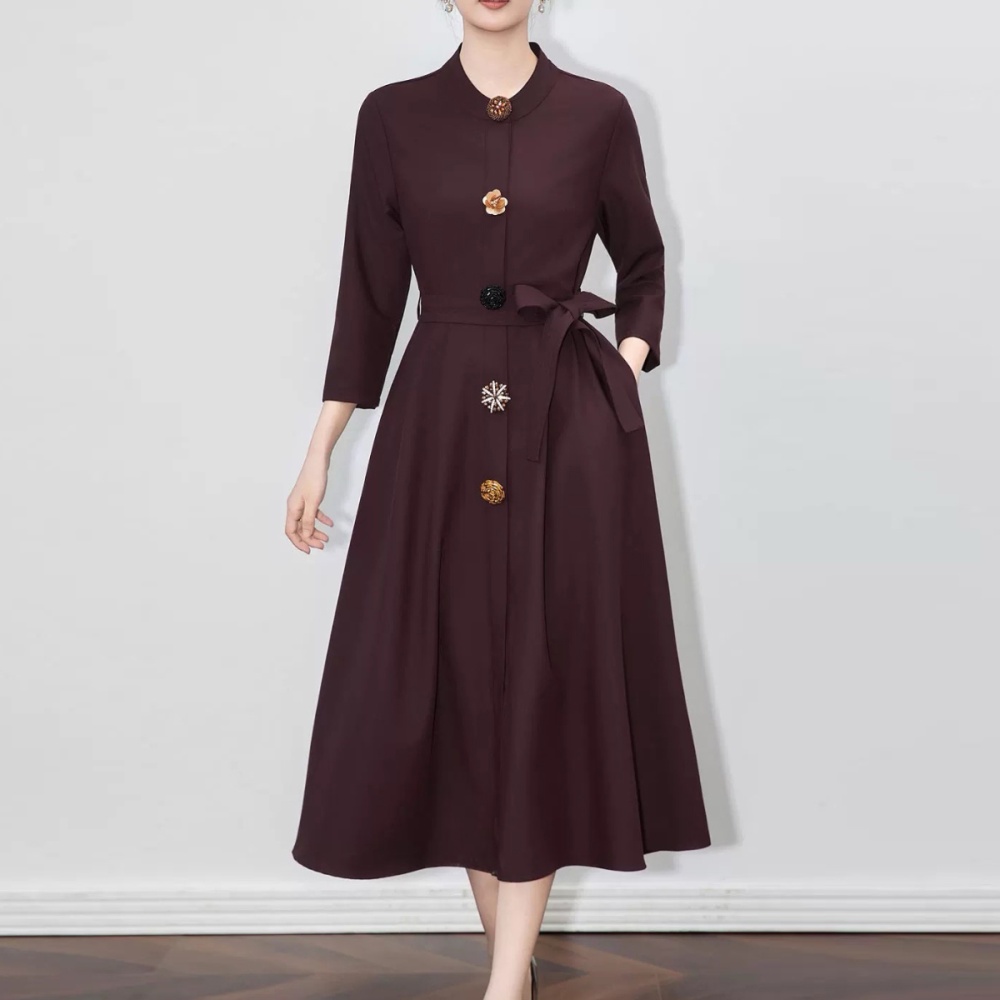 Metal single-breasted commuting cstand collar big skirt dress