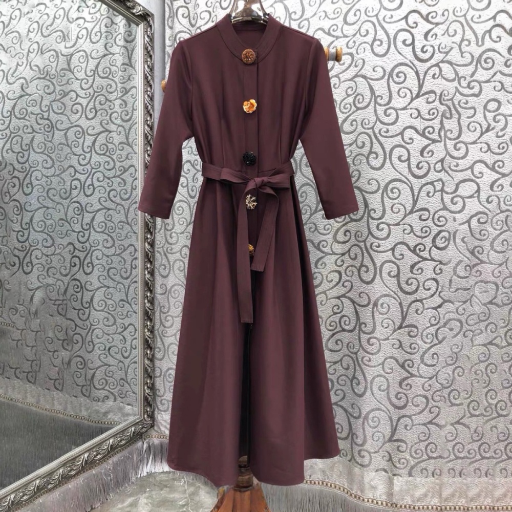 Metal single-breasted commuting cstand collar big skirt dress